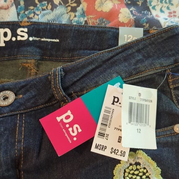 Aeropostale‎ Girls floral embroidered skinny jeans size 12 NWT - Picture 3 of 7